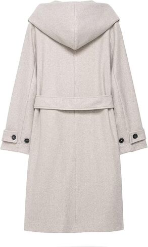 Women's Business Casual Cross-Over Button Front Soft-Touch Hooded Long Coat with Belt and Side Pockets in Saudi Arabia