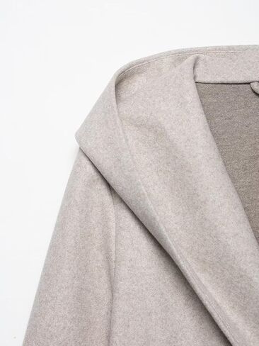 Women's Business Casual Cross-Over Button Front Soft-Touch Hooded Long Coat with Belt and Side Pockets in Saudi Arabia
