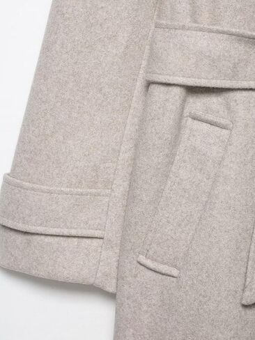 Women's Business Casual Cross-Over Button Front Soft-Touch Hooded Long Coat with Belt and Side Pockets in Saudi Arabia