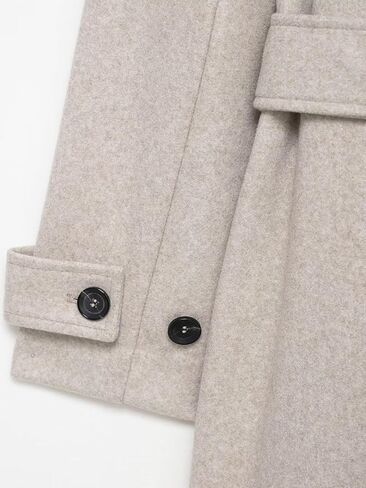 Women's Business Casual Cross-Over Button Front Soft-Touch Hooded Long Coat with Belt and Side Pockets in Saudi Arabia