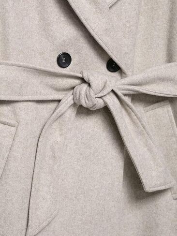 Women's Business Casual Cross-Over Button Front Soft-Touch Hooded Long Coat with Belt and Side Pockets in Saudi Arabia