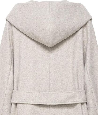 Women's Business Casual Cross-Over Button Front Soft-Touch Hooded Long Coat with Belt and Side Pockets in Saudi Arabia