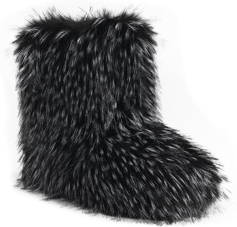 Valpeak Men's Faux Fur Snow Boots, Non Slip Winter Boots, Fluffy Furry Boots For Men, Flat Heel Snow Warm Boots in Saudi Arabia