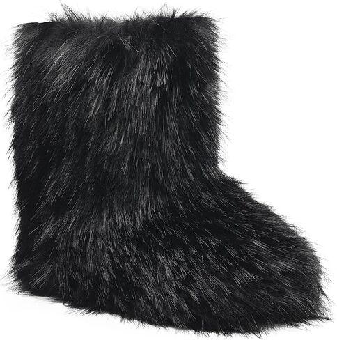 Valpeak Men's Faux Fur Snow Boots, Non Slip Winter Boots, Fluffy Furry Boots For Men, Flat Heel Snow Warm Boots in Saudi Arabia