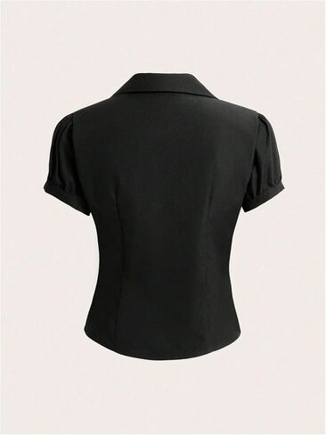 Women's Summer Puff Sleeve Ruched Blouses Button Down Collared Y2k Shirts Going Out Tops in Saudi Arabia