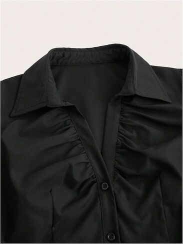 Women's Summer Puff Sleeve Ruched Blouses Button Down Collared Y2k Shirts Going Out Tops in Saudi Arabia