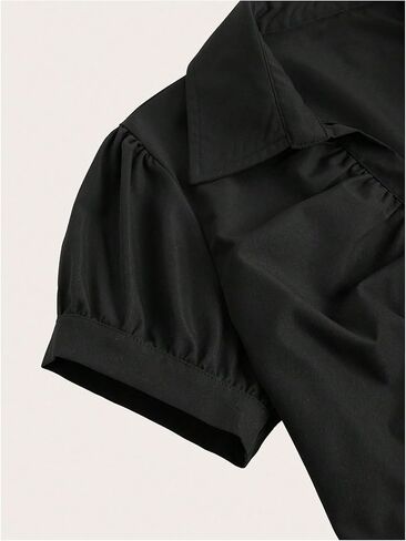Women's Summer Puff Sleeve Ruched Blouses Button Down Collared Y2k Shirts Going Out Tops in Saudi Arabia