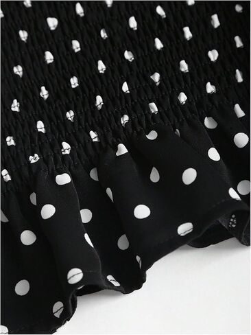 SHENHE Women's Polka Dots Ruffle Peplum Blouse Smocked Waist Bell Sleeve Dressy Going Out Top in Saudi Arabia