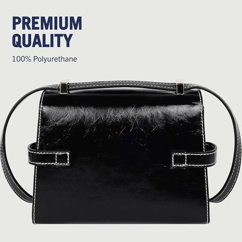 True Religion Crossbody Bag, Buckle Tab Flap Purse with Contrast Stitching, Multi-Compartment Interior and Silver Hardware, Black in Saudi Arabia