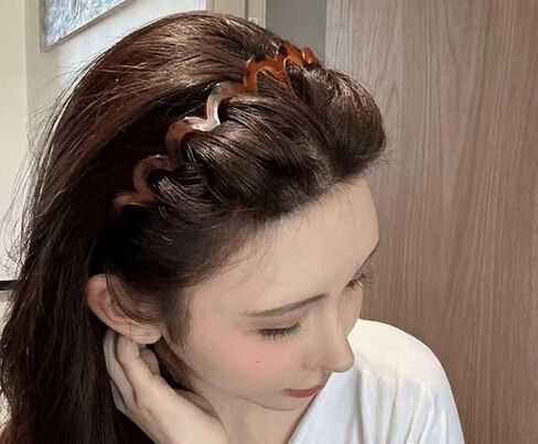 2Pcs Zig Zag Headbands for Women Girls, Plastic Shark Tooth Hair Comb Fashion Non Slip Teeth Hair Accessories (Black Brown, One Size) in Saudi Arabia