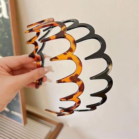 2Pcs Zig Zag Headbands for Women Girls, Plastic Shark Tooth Hair Comb Fashion Non Slip Teeth Hair Accessories (Black Brown, One Size) in Saudi Arabia