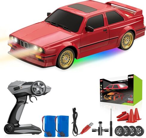 RC Drift Car 2.4GHz 1:16 Scale 4WD 30KM/H High Speed Remote Control Cars Vehicle with LED Lights 2Pcs Rechargeable Batteries Drifting Tires Racing Sport Toy Cars for Adults Boys Girls Kids Gift in Kuwait