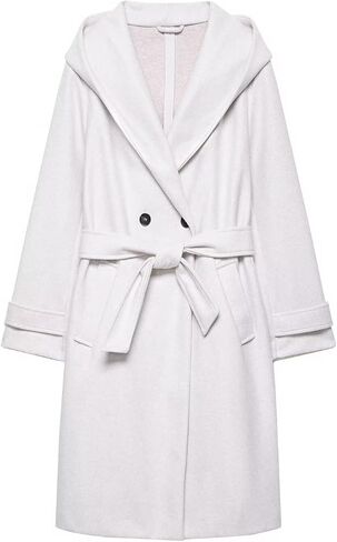 Women's Business Casual Cross-Over Button Front Soft-Touch Hooded Long Coat with Belt and Side Pockets in Saudi Arabia