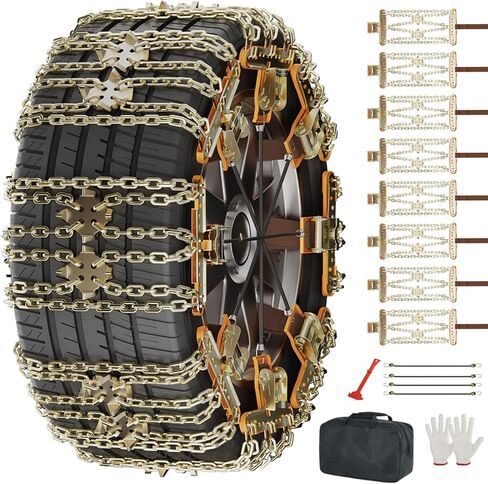 LILYPELLE Upgraded Snow Chains 8 Pack, Tire Chains for Cars/SUVs/Pickup Trucks, Emergency Anti Slip Tire Traction Chains for Tire Width 215-285mm in Kuwait