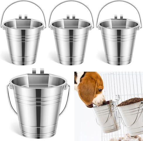 Honeydak 4 Pcs Flat Sided Pail with Dual Hooks 1 Quart Stainless Steel Flat Back Bucket Dual Hooks Hanging Dog Water Bucket Metal for Dog Cat Critter Cage Kennels Cages Fences Pet Container in Saudi Arabia