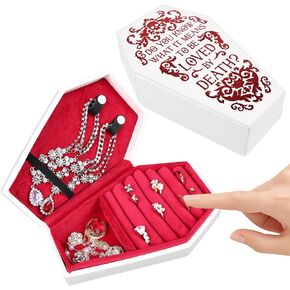 صندوق مجوهرات تابوت مخملي قوطي، حقيبة سفر منظم متعدد الاستخدامات للخواتم والقلائد والأقراط (أسود) in Kuwait