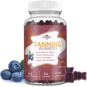 Tanning Gummies - Support a Natural Radiant Glow Year-Round - Oral Tan Support with Beta Carotene, Lycopene & Vitamins for Skin Health and Even Tone - Vegan & Sugar-Free Chews in Kuwait