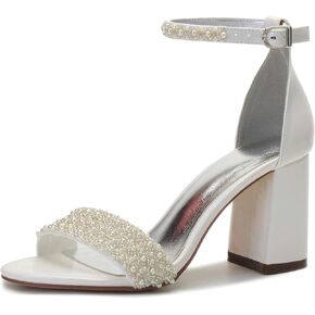 ADMLZQQ Women's Heels Sandals for Women Open Toe Fashion Pearls Platform Heeled Sandals Ankle Strap Sandal Party Wedding Dress Shoe in Kuwait