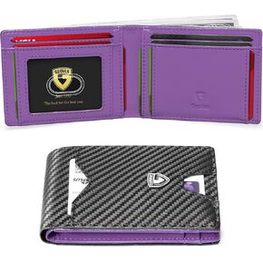 GSOIAX Slim Wallet for Men with 11 card Slots Rfid Blocking Carbon Fiber wallets Bifold Credit Card Holder Minimalist Leather With Gift Box (Carbon Black and Orange) in Kuwait