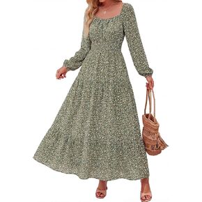 BTFBM Long Sleeve Dress for Women 2026 Spring Fall Boho Floral Square Neck Casual Flowy Long Wedding Guest Maxi Dresses in Kuwait