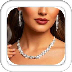 Aukmla Bridal Wedding Jewelry Sets Rhinestones Choker Necklace Earrings Set Prom Formal Jewelry for Women in Saudi Arabia
