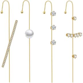 Ear Cuff Crawler Earrings for Women Fashion Ear Wrap Hook Earrings Long Piercing Rhinestone Slash Curve Pearl Style Earring Set Gold Pierced Clip Earring Trendy Jewelry Gifts in Saudi Arabia