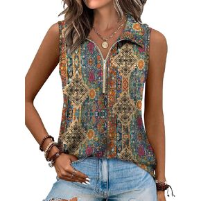 XIEERDUO Womens Summer Tops V Neck Collared Shirts Dressy Casual Ribbed Tank Top with Zipper Loose Fit in Saudi Arabia