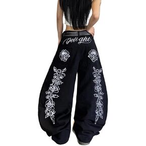 Women's Baggy Jeans Wide Leg Embroidered Denim Pants Hip Hop Relaxed Y2k Streetwear in Saudi Arabia