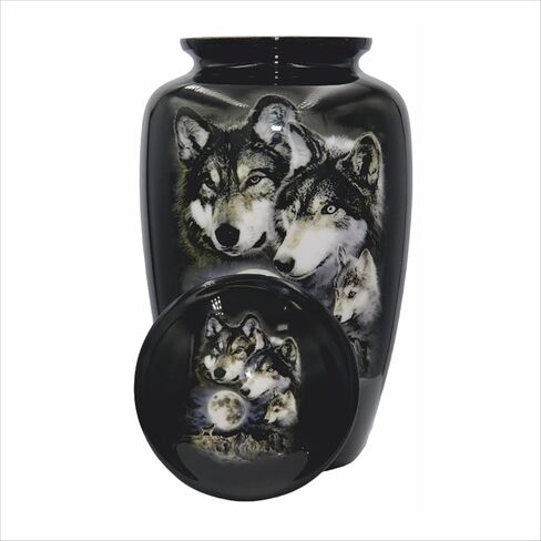 Wolves Howling at The Moon, Black Wolf Personalized Funeral Urn, Cremation Urn with Velvet Bag (Large) in Saudi Arabia