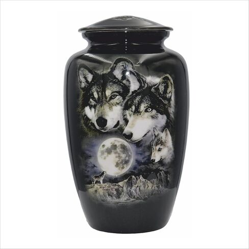 Wolves Howling at The Moon, Black Wolf Personalized Funeral Urn, Cremation Urn with Velvet Bag (Large) in Saudi Arabia