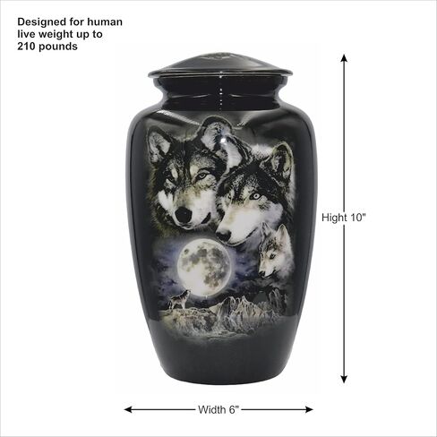 Wolves Howling at The Moon, Black Wolf Personalized Funeral Urn, Cremation Urn with Velvet Bag (Large) in Saudi Arabia