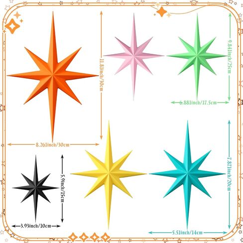 Blulu 12 قطعة ديكور حديث لمنتصف القرن Mcm Retro 3D Starburst Art Wall النحت، بلاستيك 8 نجوم ذرية مدببة عتيقة لهجة سماوية سماوية لديكور غرفة المكتب المنزلي in Saudi Arabia