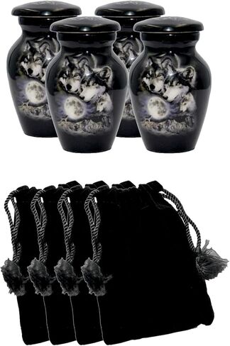 Wolves Howling at The Moon, Black Wolf Personalized Funeral Urn, Cremation Urn with Velvet Bag (Large) in Saudi Arabia