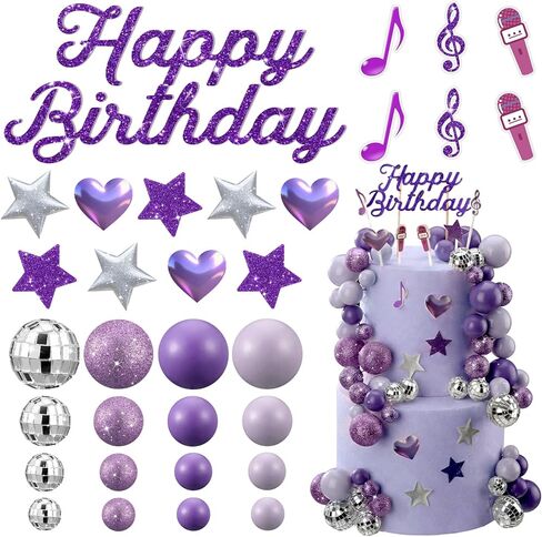 Leinuosen 72 PCS Cartoon Birthday Cake Topper Decoration Cartoon Cartoon Party Party Form For Boy Girl Blue Pink and Purple Purple Tropical Coconut Tree Monstera leaf leaf baby decor in Kuwait