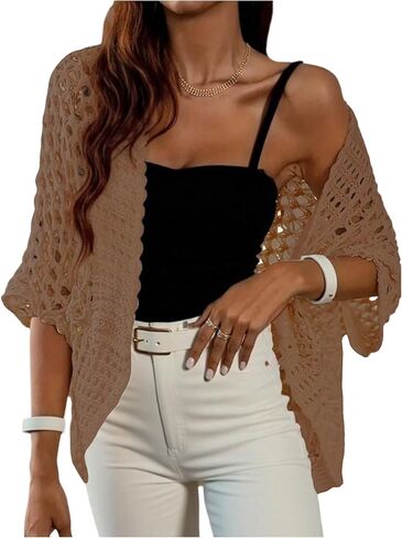 Floerns Women's Hollow Out Summer Short Sleeve Cardigan Sweaters Open Front Knitted Crochet Sweater in Saudi Arabia
