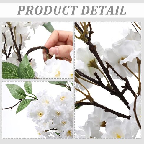 Artificial Cherry Blossom Branches 38 Inch Fake Wedding Silk Cherry Blossom Tree Stems 4 Pcs Faux Flowers Floral Arrangements for Home Vase Wedding Table Decor(White) in Saudi Arabia