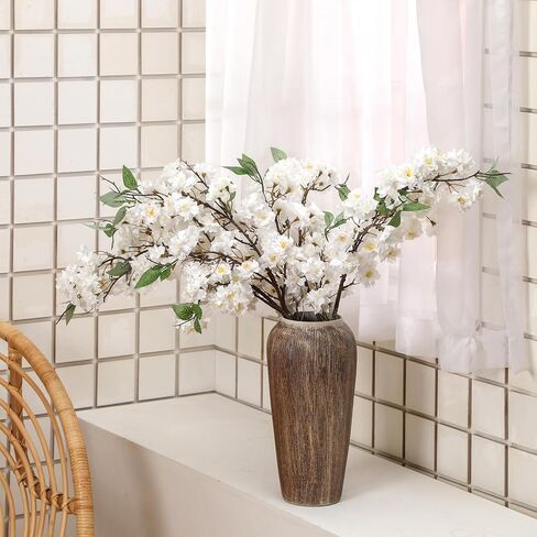 Artificial Cherry Blossom Branches 38 Inch Fake Wedding Silk Cherry Blossom Tree Stems 4 Pcs Faux Flowers Floral Arrangements for Home Vase Wedding Table Decor(White) in Saudi Arabia