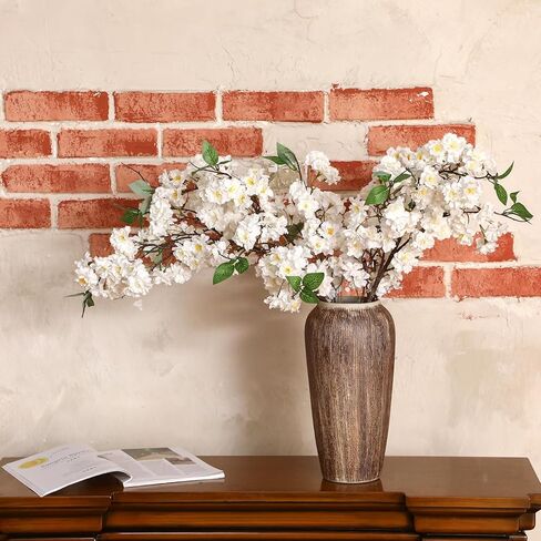 Artificial Cherry Blossom Branches 38 Inch Fake Wedding Silk Cherry Blossom Tree Stems 4 Pcs Faux Flowers Floral Arrangements for Home Vase Wedding Table Decor(White) in Saudi Arabia
