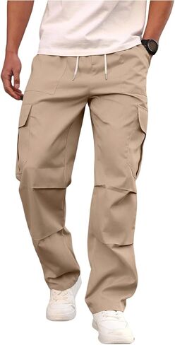 OYOANGLE Men's Cargo Pants Elastic Drawstring Waist Ruched Outdoor Hiking Trousers in Saudi Arabia