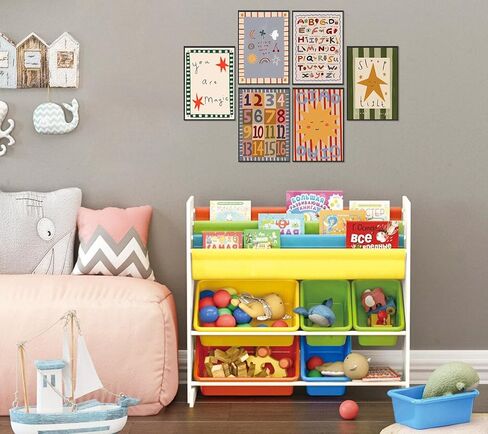 6Pcs Colorful Kids Room Wall Art Digital Letter Educational Wall Decor Prints Boho Colorful Stripes Paintings Artwork Star Sun Pictures for Nursery School Home Decoration 8x10in No frame in Saudi Arabia