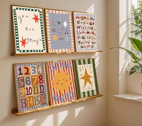 6Pcs Colorful Kids Room Wall Art Digital Letter Educational Wall Decor Prints Boho Colorful Stripes Paintings Artwork Star Sun Pictures for Nursery School Home Decoration 8x10in No frame in Saudi Arabia