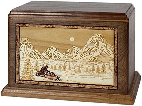 Wood Cremation Urn - Snowmobile in Mountains Hampton (Walnut) in Saudi Arabia
