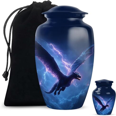 Dragon Memorial Urns for Human Ashes Adult Man Set of 2 - Blue Funeral Urns for Cremation Ashes Mother Set of 1 Large & 1 Keepsake - Cremation Urn - 10 & 3 Inch Combo in Saudi Arabia