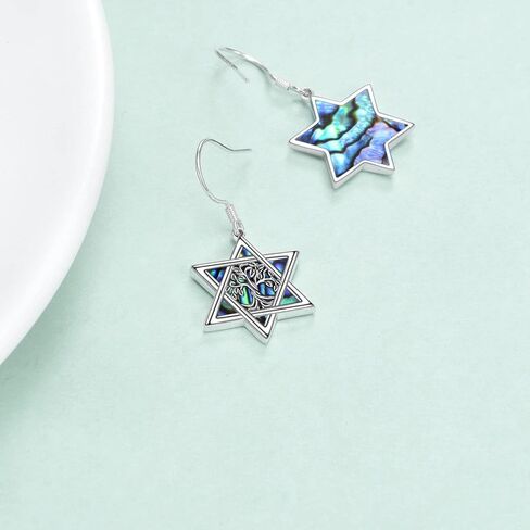 YFN Star of David Earrings Sterling Silver Hebrew Chai Tree of Life Dangle Drop Earrings Jewish Jewelry Gifts for Women in Saudi Arabia