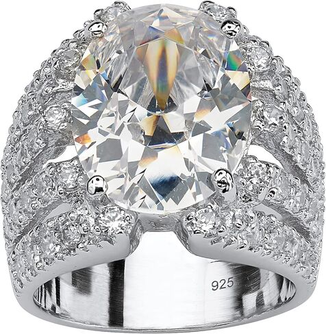 PalmBeach Sterling Silver Oval Shaped Cubic Zirconia Engagement Ring Sizes 7-12 in Saudi Arabia