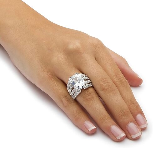 PalmBeach Sterling Silver Oval Shaped Cubic Zirconia Engagement Ring Sizes 7-12 in Saudi Arabia