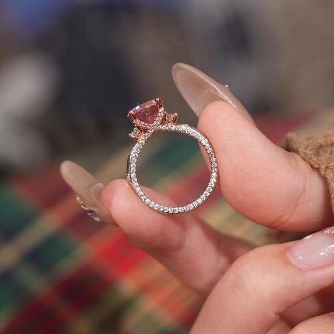 YSDD 1-3 carat moissanite engagement ring for women, D color VVS1 clarity pink round moissanite, halo is silver and rose gold combination in Saudi Arabia