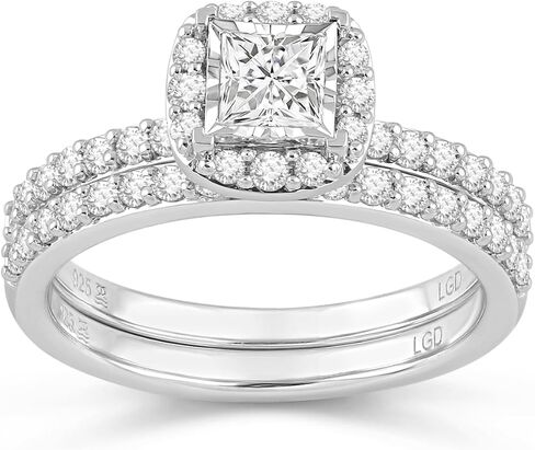 Jewelili 925 Sterling Silver Diamond Ring for Women | 1.0 CTW Princess and Round Cut Wedding Engagement Rings | H Color I1 Clarity | Lab Grown Diamond Ring | Size 6,7 & 8 in Saudi Arabia