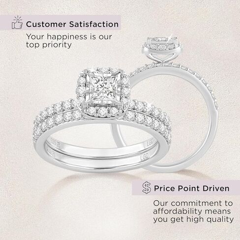 Jewelili 925 Sterling Silver Diamond Ring for Women | 1.0 CTW Princess and Round Cut Wedding Engagement Rings | H Color I1 Clarity | Lab Grown Diamond Ring | Size 6,7 & 8 in Saudi Arabia
