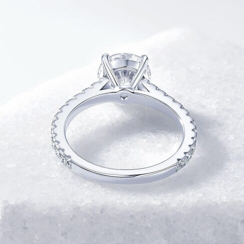 2CT مويسانيتي خاتم الخطوبة للنساء، D اللون VVS1 925 الفضة الاسترليني الكلاسيكية 4 الشق خاتم الخطوبة هدايا للزوجة الذكرى السنوية الزفاف هدايا عيد ميلاد in Saudi Arabia